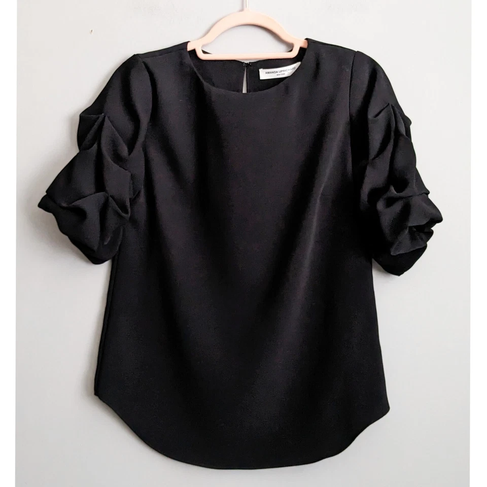 Amanda Uprichard Oregon Puff Gathered Sleeve Top Black Size XS - Image 2 of 4