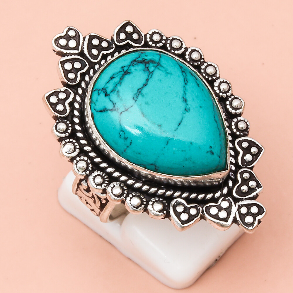 Tibetan Turquoise Gemstone Handmade Silver Jewelry with Lucky Number 8 Design