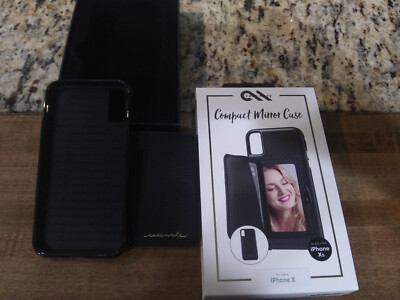 Case Mate mirrored magnetic closure wallet black leather like phone case for Xs