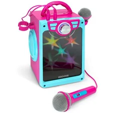Kids Karaoke Machine For Girls Pink Portable Karaoke Speaker System Set With 2 M