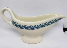 Gravy Boat Vine Leaves Blue Syracuse China O.P.Co. Old Ivory Vintage 