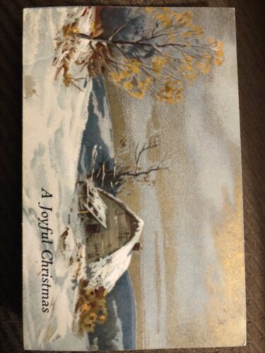 c1910 A Joyful Christmas Winsch Schmucker Antique Gold Postcard - Afbeelding 1 van 5
