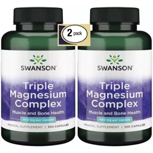 2 Pack Triple Magnesium Complex 200 Capsules (2×100) 400 mg Muscle & Bone Health