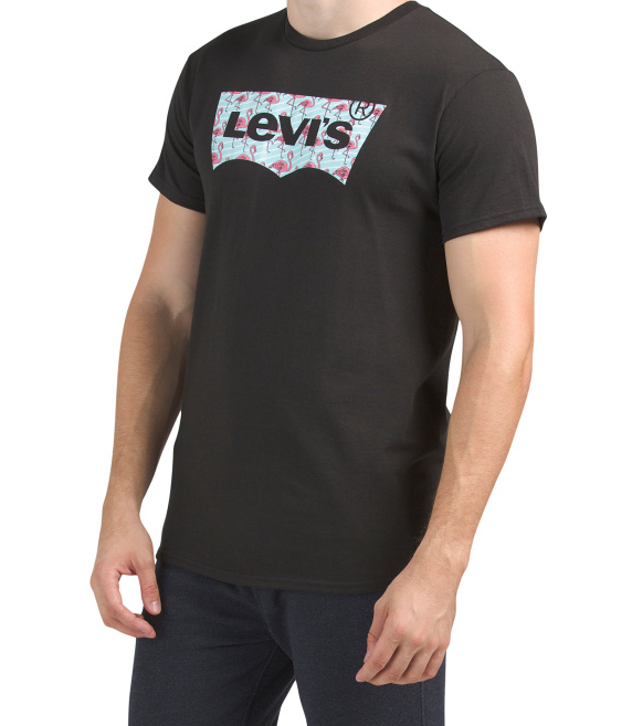 Levi's T Shirt Mens Large Black Classic Fit Pink Flamingo Crewneck T Shirt New