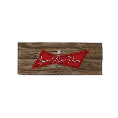 Personalised Wood Effect Red Beer Label Design Microfibre Bar Towel Man Cave