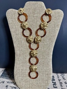 Authentic Gold Lion & acrylic necklace 22K antique gold plated over . 