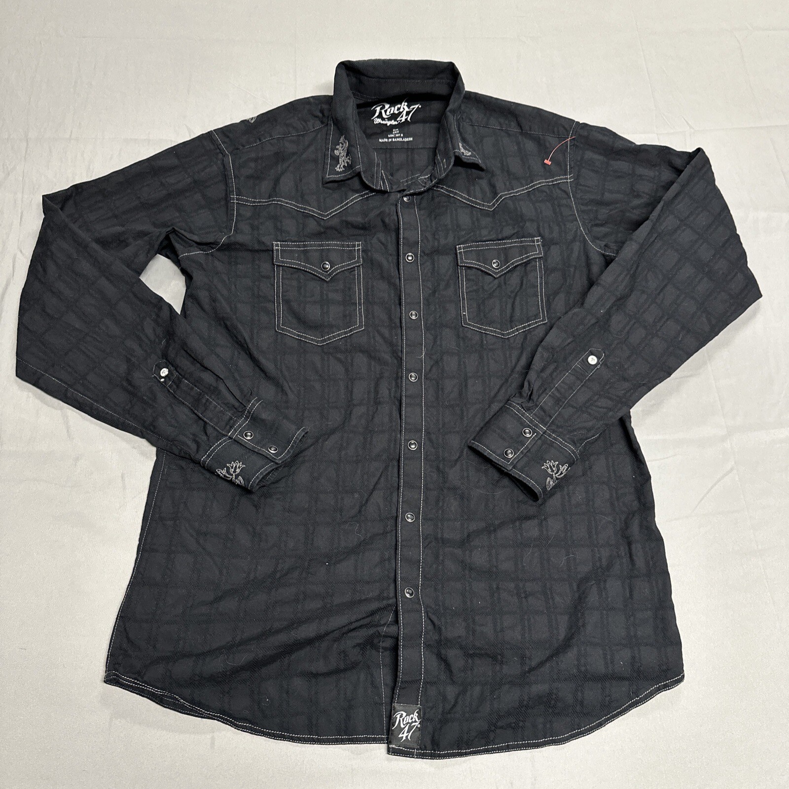 Wrangler Rock 47 Shirt Adult 2XT Black Snap Up Long Sleeve Casual Mens