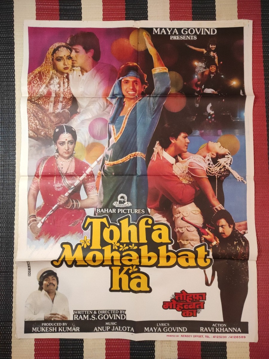 Original Indian Movie Poster Tohfa Mohabbat Ka 80s Govinda Kimi