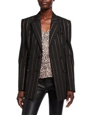 $525+new Equipment Rhyder Black/gold Brown Pinstriped Double Breasted Blazer Sz6