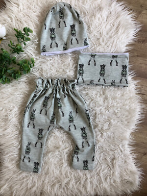 Handmade Set Paperbag Hose Beanie Loop Gr. 80+86 Mädchen mintgrün Jungen