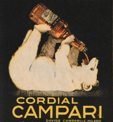 ADVERTISEMENT 1920 CORDIAL CAMPARI DAVIDE CAMPARI MILAN WHITE BEAR BOTTLE
