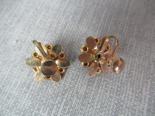 Juego de collar y pendientes de tornillo - piedras rojas y flores de diamantes de imitación - ca 1950s 2 185 - Imagen 10 de 10