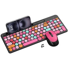 Pink  Black Colorful Wireless Keyboard and Mouse Combo - Round Keycaps, 2.4G...