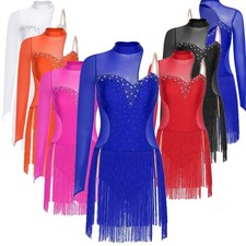 Women Costume Dance Dress Sheer Mesh Dancewear Spaghetti Strap Backless Tango