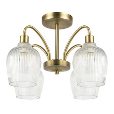 Classy Antique Brass Ceiling Light with Clear Ribbed Glass Shades by Happy Ho...