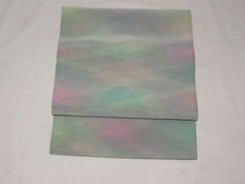 Nagoya Obi Kimono Belt Silk Seven-Color Kasuri Bokeh Pattern Excellent Conditio