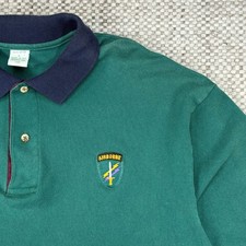 B&J Airborne Polo Shirt Mens Large Green Navy Vintage Made In USA Short Sleeve