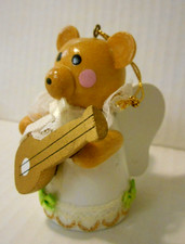 Vintage 1988 DAKIN Wooden ANGEL BEAR Playing Guitar Christmas Ornament