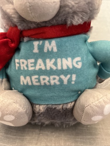 Animated Gemmy I'M FREAKING MERRY Angry Eyebrows Kitty Cat Christmas Plush - Picture 2 of 8