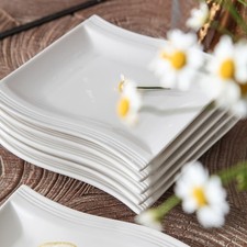 Set of 6 Square Dessert Plates, 20.83 cm, Made of White Porcelain, Suitable for 