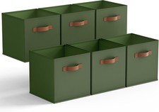 Storage Cubes, Fabric, 11", PU Handles, Collapsible, Dark Green, 6-Pack