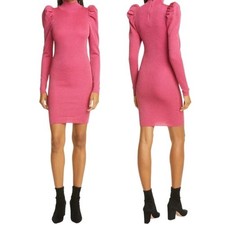 NWT Alice + Olivia Metallic Puff Long Sleeve Sweater Dress Hot Pink Size XL NEW