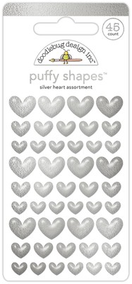 Doodlebug Puffy Stickers-Silver Heart, Hello Again - 3 Pack