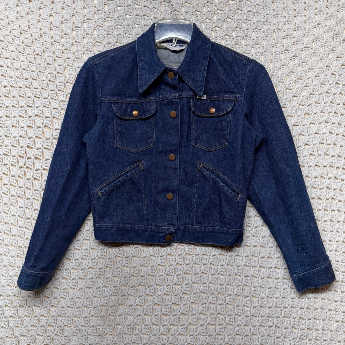 Vtg 70s Wrangler Jean Jacket Women Sz 38 M Blue Denim Western