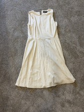 Lauren Ralph Lauren Ivory A-Line Knee Dress Boat Neck Sleeveless Crepe Zip 10