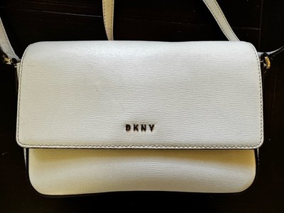 DKNY Leather BRYANT Medium Crossbody Bag Purse Chalk White 9'' x 6''