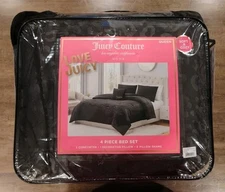 Juicy Couture Black Cheetah Embossed Plush 4pc QUEEN Comforter Set Soft & Cozy