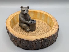 Vintage Wood Nutcracker Bowl Bear Tree Bark Edge Nutcracker 