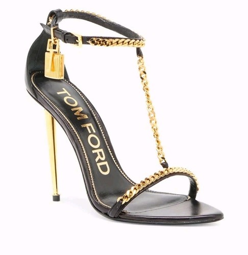 Tom Ford Padlock Chain T-Strap Heeled Sandals 