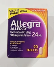 🌞 Allegra 180 mg Eye Allergy Treatment Tablets for Adult - 412404 Exp 03/2027