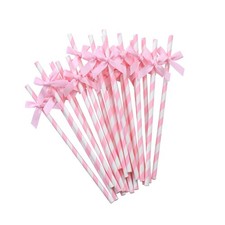 Nicime 20pcs Pink Bow Straw, 7.7inch Biodegradable Cute Paper Straw, Wedding,...