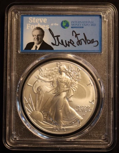 2023 American Silver Eagle PCGS GEM Brilliant Uncirculated Steve Forbes Signed