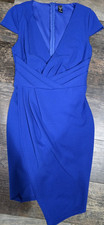 Windsor Blue Solid Bodycon Dress V-Neck Short Sleeve Stretch Back Zip Size S