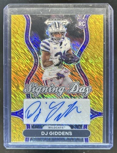 2025 Panini Prizm Draft Picks DJ Giddens Signing Day RC Gold Shimmer Auto #/15