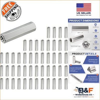 Durable 304 Stainless Steel Hex Coupling Nuts M5 x 0.8 Pitch - 48 Pieces Set