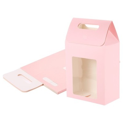 8Pcs Kraft Paper Bags, Gift Boxes with Clear Window and Handle, Pink