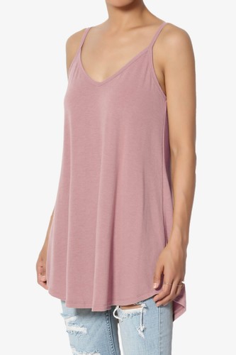 TheMogan Women's Scoop V Neck Stretch Draped Jersey Flared Camisole Tunic Top - Picture 251 of 302