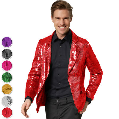 Herren Pailletten Jackett Sakko Jacke Party Disco Show Anzug Kostüm Silvester