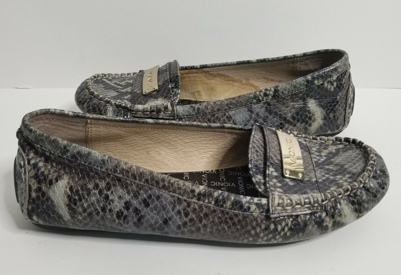 Vionic Python Snake Print Leather Slip-On Loafers… - image 1