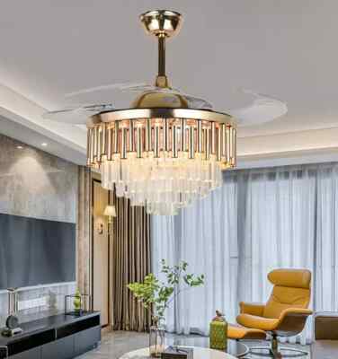 42'' Crystal LED Chandelier 3-Color Change Invisible Ceiling Fan Light w/ Remote
