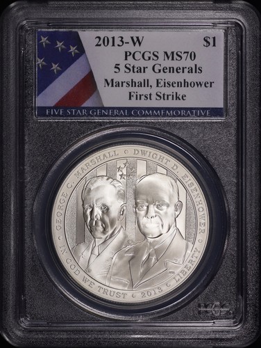 2013W 5 Star General Marshall & Eisenhower $1 Silver Commemorative PCGS MS-70 FS