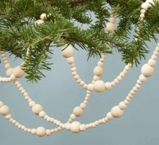 Hearth & Hand with Magnolia 12' Natural Wood Cream/Ivory Bead Garland Christmas