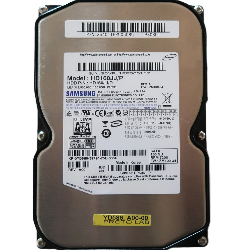 Samsung HD160JJ/P HD160JJ/D REV.A ZM100-34 (P80SDT) 160gb 3.5" Sata HDD 2007.05 - Image 2 of 2