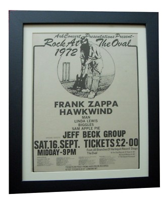 ROCK AT THE OVAL+Zappa+Hawkwind+POSTER+AD+ORIGINAL 1972+FRAMED+FAST WORLD SHIP