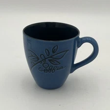 Starbucks 12 oz Blue Black Mug Embossed Coffee Bean Leaf Leaves 2007 EUC