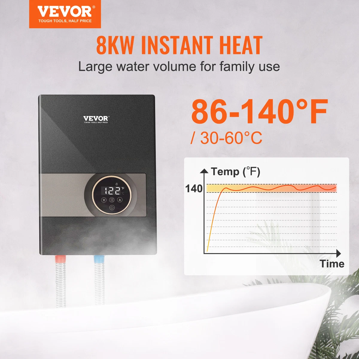VEVOR 8KW Instant Hot Water Heater Electric Tankless On Demand